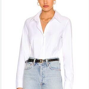 Norma Kamali White One Pocket Button Down Shirt, Sz XS